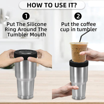Silicone Ring for 30 Oz Stainless Steel Tumbler,Reusable Iced Coffee Sleeve for Stainless Steel Tumbler,For 30Oz Yeti,Rtic,Bjpkpk,For the Cup Mouth Diameter 3.9-4 Inch (Black)