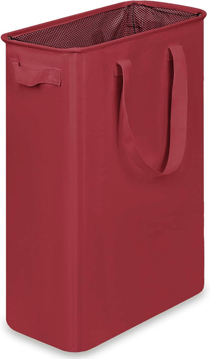 Slim Laundry Basket, Narrow Laundry Hamper with Handles, Collapsible Dirty Clothes Hamper, Tall Laundry Bin for Laundry Room, Dorm and Bedroom, 48L (12.7 Gallon) Burgundy Red