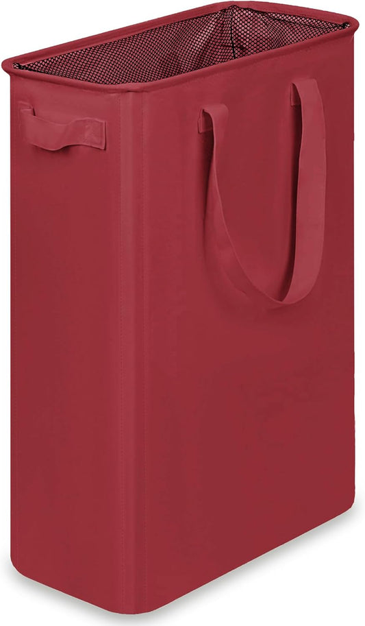 Slim Laundry Basket, Narrow Laundry Hamper with Handles, Collapsible Dirty Clothes Hamper, Tall Laundry Bin for Laundry Room, Dorm and Bedroom, 48L (12.7 Gallon) Burgundy Red