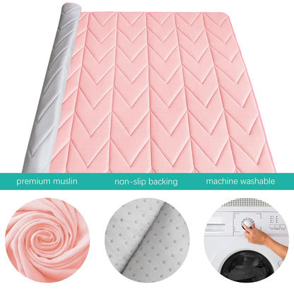 Foam Play Mat 50×50 for Baby Girls, Muslin Kids Play Mat Fits for Dripex & Suposeu Playpen, One-Piece Crawling Mat for Baby & Toddler to Play on Floor, Non Slip, Pink