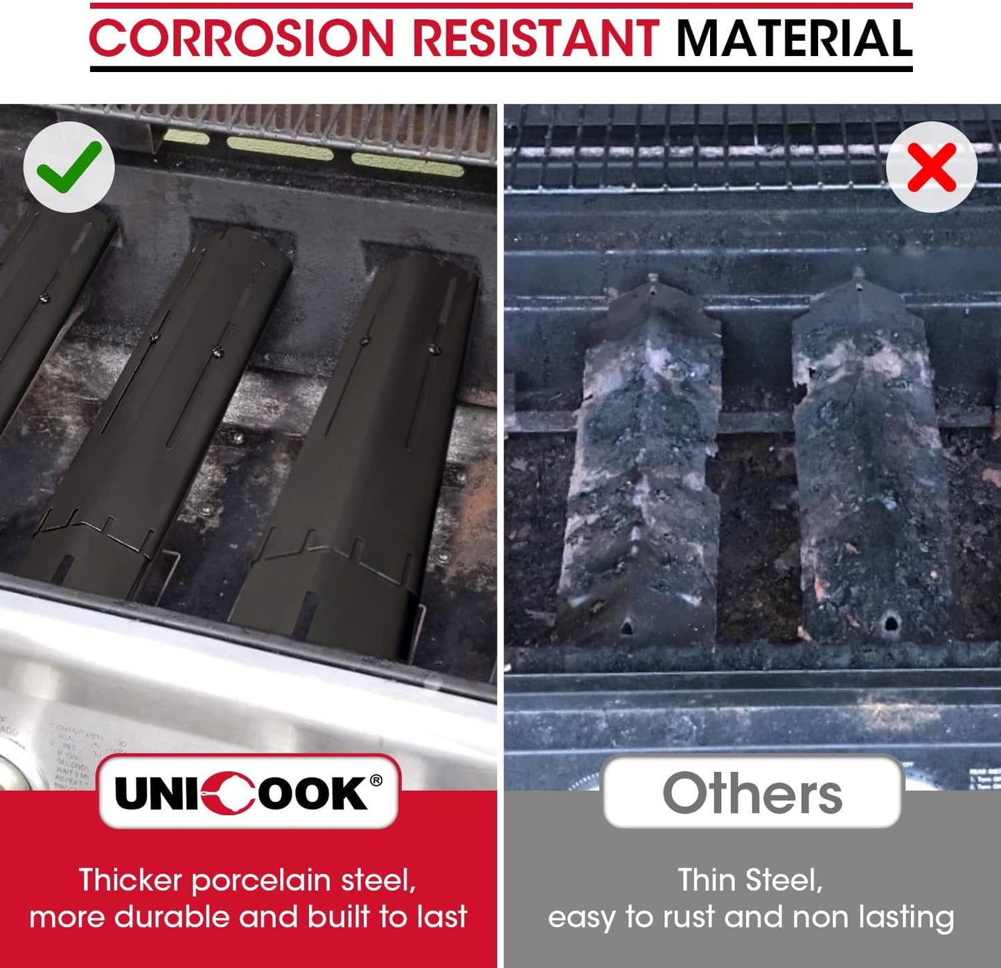 Adjustable Porcelain Steel Heat Plate, Extends from 11.75" up to 21" L，Grill Replacement Parts, Heavy Duty Heat Shield, Burner Cover, Flame Tamer for Gas BBQ, Pack of 1