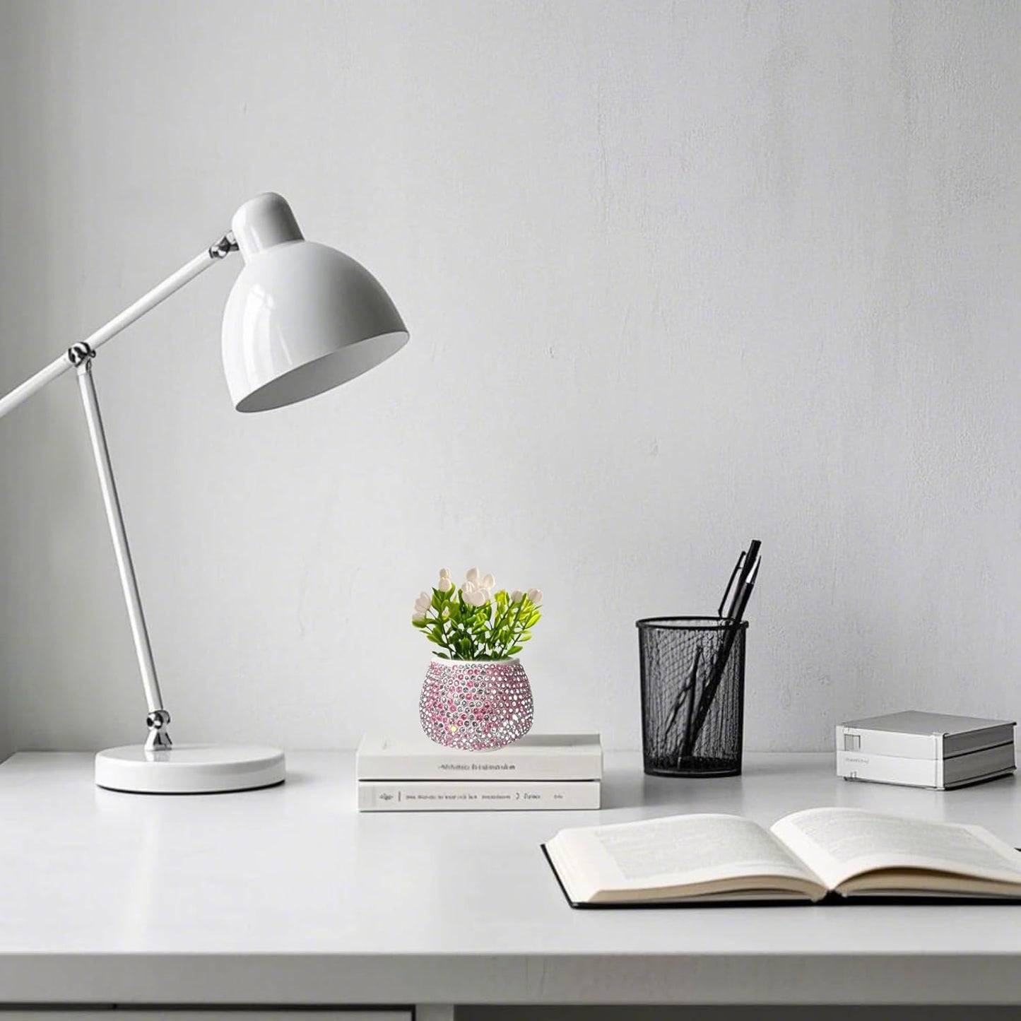 Flower Car Accessories Pink Bling Dashboard Decorations, Car Flower Vase Decals, Cute Car Interior Decor, Bling Desk Flowers for Women Office Girl Gifts