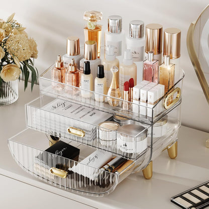Makeup Organizer with Drawers, Bathroom Counter Organizers and Storage, Transparent Design Keeps Items Visible and Dust-Free, Simple and Stylish for Bath Linen Sets, Vanity, Skincare, Clear