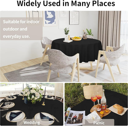 Faux Linen Waterproof Spill-Proof Tablecloth Stain Resistant round Table Cloth Wrinkle Free Decorative Fabric for Kitchen, Dining, Party, Weddings, Restaurants (70 In-Round, Black)