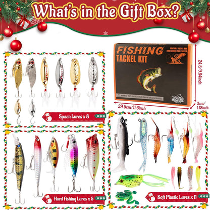 24 Days Fishing Lure Advent Calendar 2025 for Men & Teen Boys, 24 Unique Artificial Baits for Fresh/Saltwater | Christmas Countdown Gift for Anglers (Crankbaits, Poppers, Minnows, Jigs, Frog Lures)