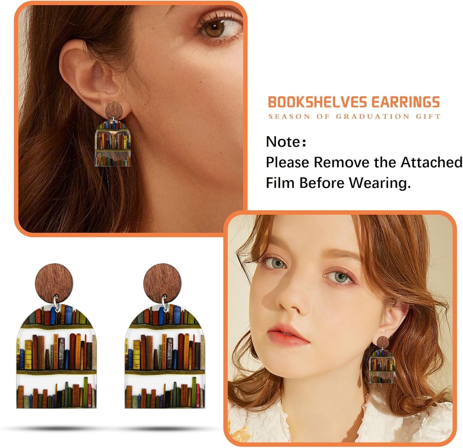 Christmas Gifts Book Earrings for Women Handmade Acrylic Bookcase Dangle Earrings with Book for Book Lovers Gift Library Earrings as Teacher Earrings for Teacher Appreciation Gifts