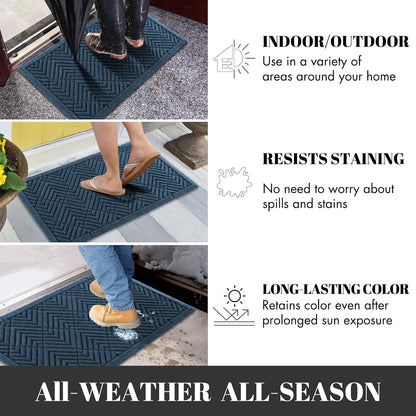 Door Mat Outdoor Entrance with Water Freeing Port, Heavy Duty Sturdy Non Slip Front Doormat Outdoor Indoor for Home Entranway, Patio Entrance Mat, Natural Rubber Backing, 29.5 X 17 Inch, Blue