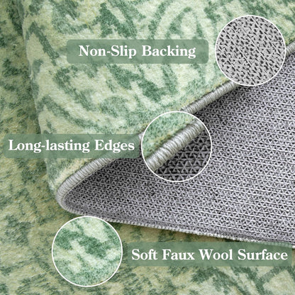 8X10 Sage Green Area Rug, Soft Washable Area Rug Non-Shedding, Non Slip Green Rug Floral Distressed Boho Carpet for Bedroom, Living Room, Dining Room, Office Classroom Decor