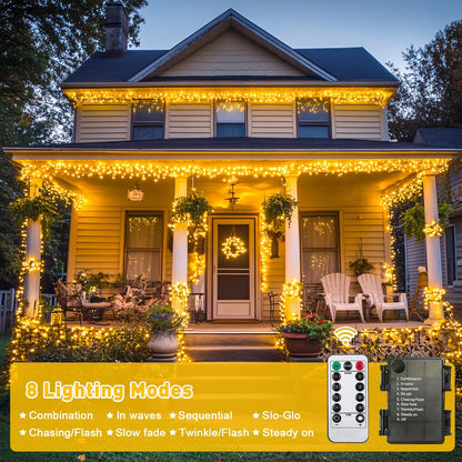 Battery Operated String Lights Indoor Outdoor, 2 Pack 100 LED Battery Twinkle Lights with Remote, Warm White Christmas Light for outside Christmas Tree House Garden Decor