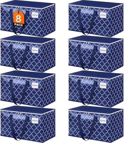 Moving Bags, Extra Large Moving Supplies, Heavy Duty Storage Bags, Packing Bags with Reinforced Zippers & Handles, Collapsible Packing Boxes, Storage Totes for Moving, Packing, 88L, 8 Packs