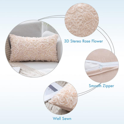 3D Decorative Chiffon Rose Flower Throw Pillow Cover for Valentine's Day - Solid Pillowcase for Women, Ideal for Wedding, Sofa, Bedroom, and Car Decor, 12x20 Inch (30x50 cm), Apricot Pink