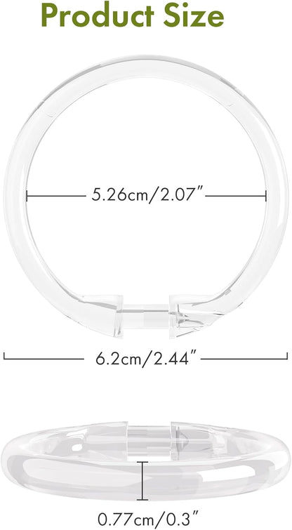 Plastic Shower Curtain Rings, 12 Pcs Clear Shower Curtain Hooks, O Shape Shower Curtain Hooks Rings, Easy to Snap Closure Shower Hooks for Shower Curtain and Liner Bathroom