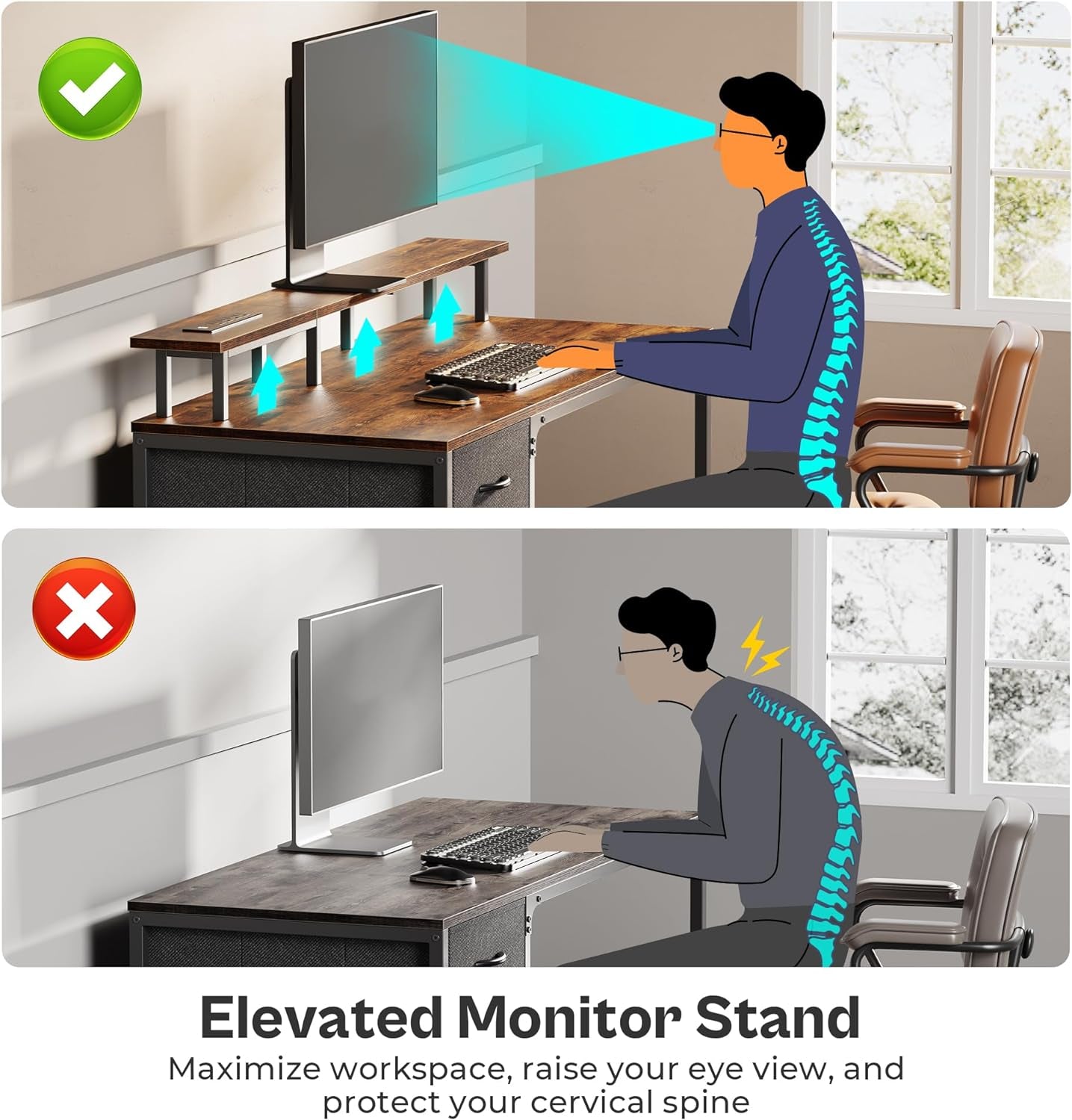 47-Inch Computer Desk with Integrated Power Outlets and LED Lighting, Gaming and Office Desk Featuring 4 Drawers and Monitor Stand, Ideal for Home Office and Small Spaces, Rustic Brown Finish