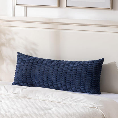 Navy Blue Long Body Lumbar Decorative Throw Pillow Covers 14X36 Inch for Bed Couch Bedroom Bench, Soft Corduroy Rectangle Solid Pillow Case, Rustic Farmhouse Boho Room Decor