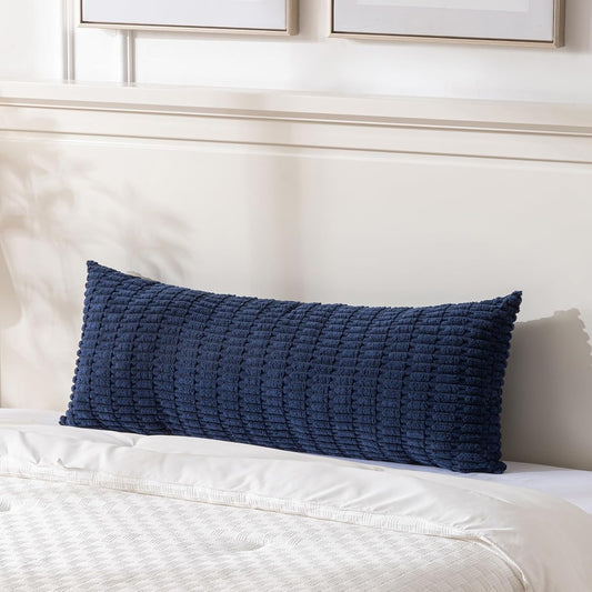 Navy Blue Long Body Lumbar Decorative Throw Pillow Covers 14X36 Inch for Bed Couch Bedroom Bench, Soft Corduroy Rectangle Solid Pillow Case, Rustic Farmhouse Boho Room Decor
