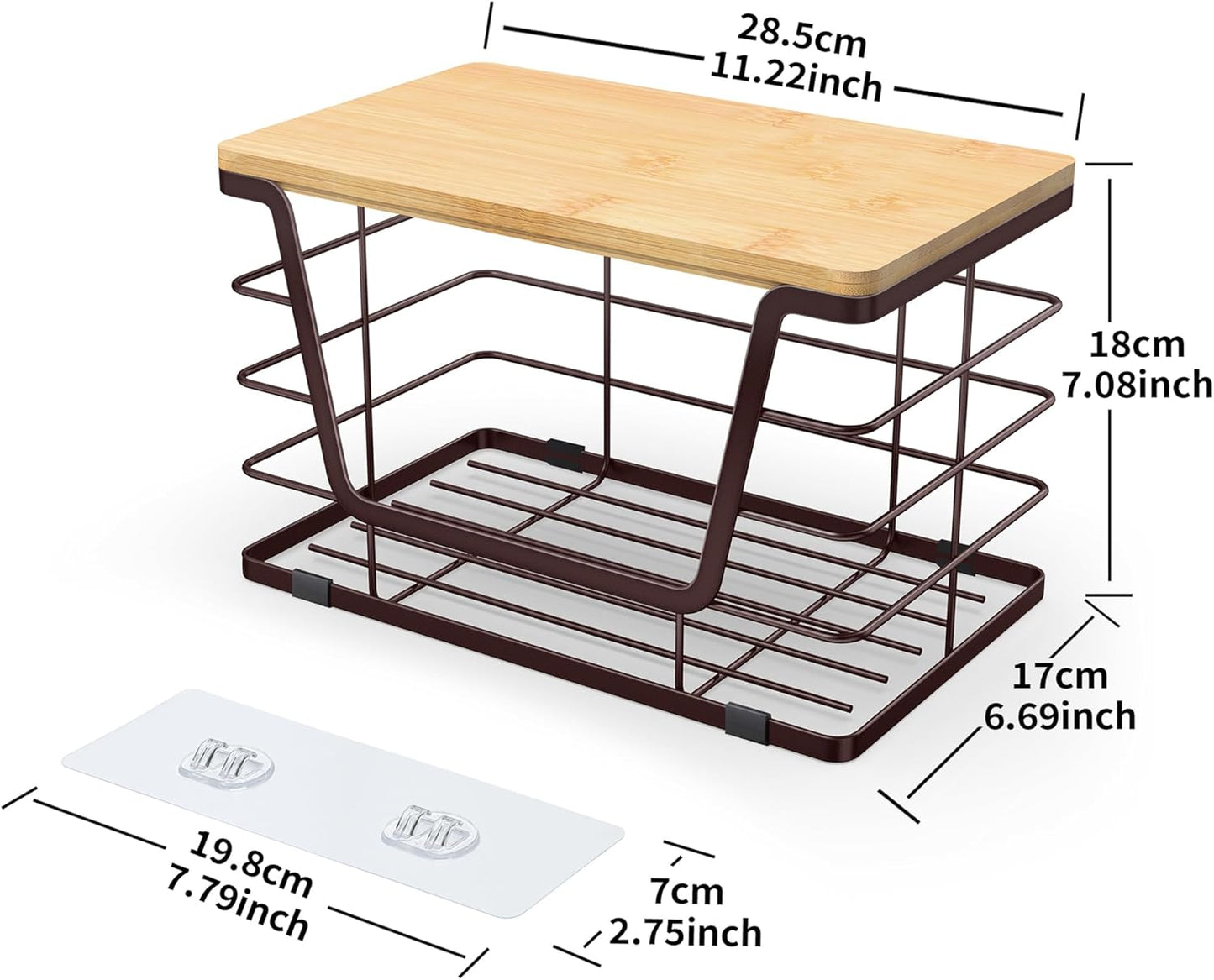 Storage Basket for Kitchen Pantry Organizers and Storage, Stainless Steel Extra Large Trash Bag Dispenser under Sink, Brown