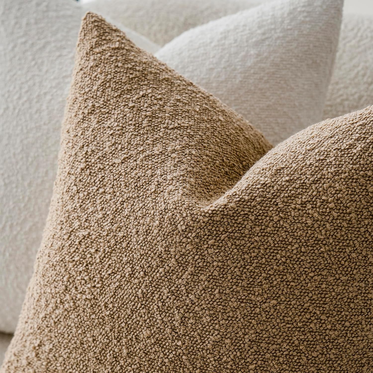 Pack of 2 Textured Boucle Throw Pillow Covers Accent Solid Lumbar Pillow Cases Cozy Soft Decorative Couch Cushion Case for Chair Sofa Bedroom Living Room Home Decor, 12 X 20 Inch,Camel