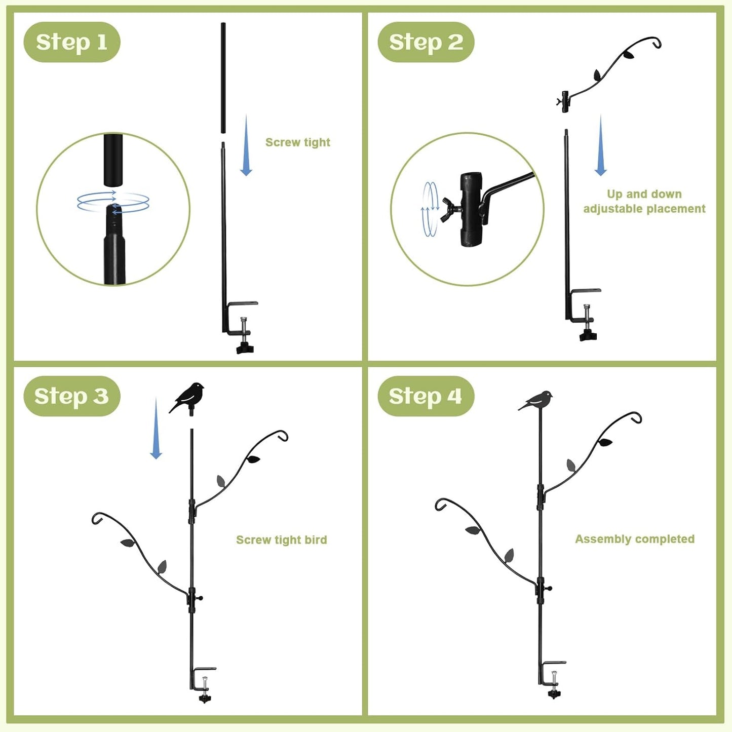 Deck Bird Feeder with Multi-Hooks and Adjustable Branches for Porch