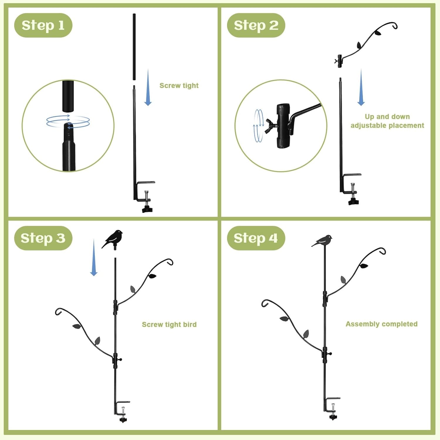 Deck Bird Feeder with Multi-Hooks and Adjustable Branches for Porch