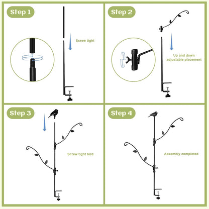 Deck Bird Feeder with Multi-Hooks and Adjustable Branches for Porch