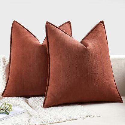 Pack of 2 Rust Decorative Pillow Covers 18X18 Inch Fall Soft Chenille Luxurious Couch Throw Pillows Farmhouse Cushion Covers with Elegant Design for Sofa Bedroom Living Room Home Decor