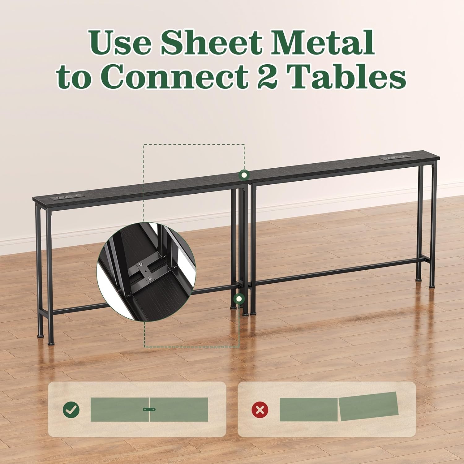 5.9-Inch Narrow Console Table Set with Outlet, 78-Inch Total Length, Behind Couch and Long Entryway Tables with Charging Station for Living Room and Hallway, Black