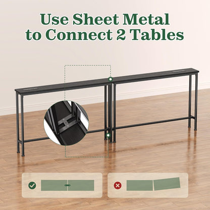 5.9-Inch Narrow Console Table Set with Outlet, 78-Inch Total Length, Behind Couch and Long Entryway Tables with Charging Station for Living Room and Hallway, Black