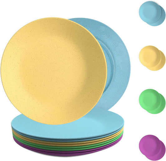 Wheat Straw Dinner Plates Set of 8 - 9 Inch Microwave Safe Picnic and Dessert Plates, Memphis Series