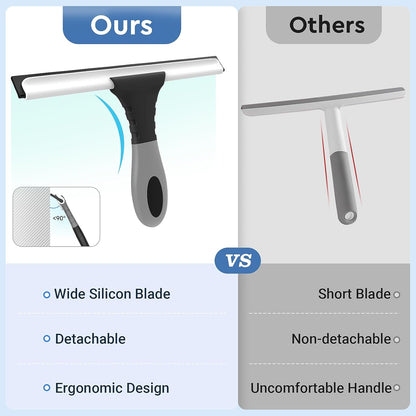 All-Purpose Silicone Shower Squeegee for Glass, Window, Door, Mirror, Car Windshield & Tile Wall, Portable Cleaner Tools, Includes One Hook & One Adhesive,10 Inches (Black)