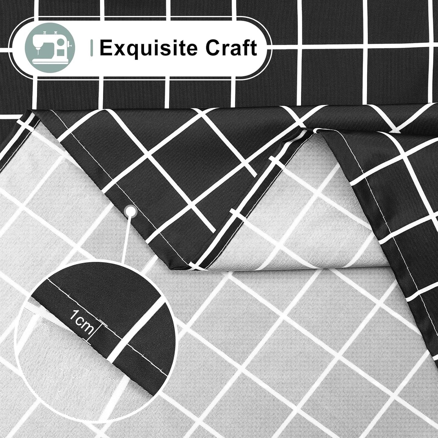 6 Pack Rectangle Waterproof Fabric Table Cloth, Plaid Stain Resistant Polyester Tablecloth, Washable Cloth Table Cover for Dining Room, Outdoor, Picnic (52" X 70", Black)