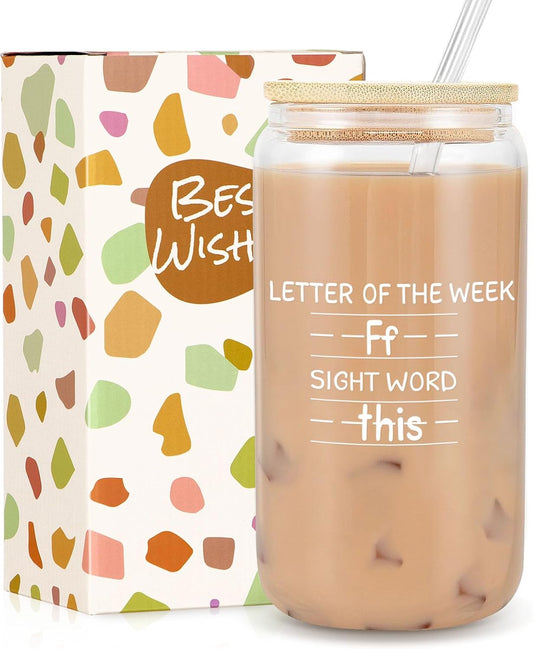 Teacher Appreciation Gifts - Best New Teacher Gifts for Women, Funny Back to School Present for Teachers, Thank You Teachers Gift for Retirement Birthday Christmas, Sight Words 16 Oz Glass Cup