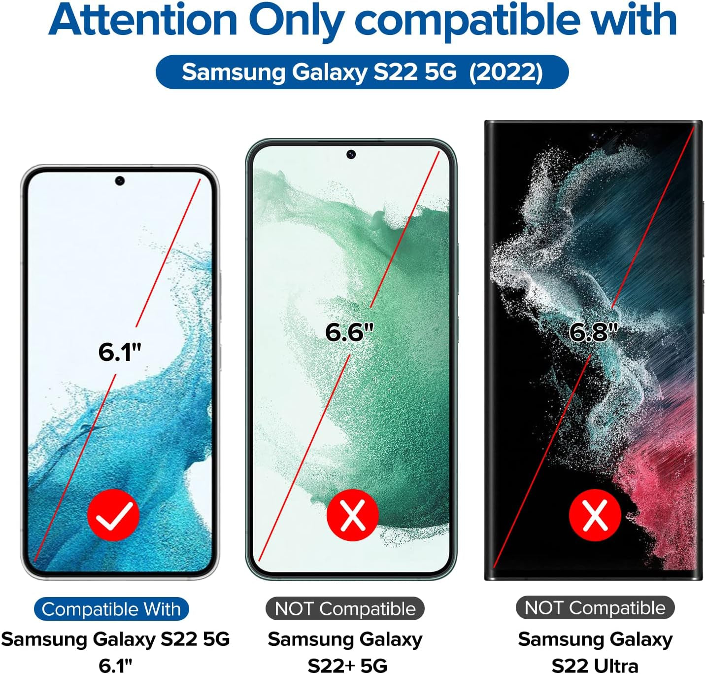 Pack of 2 Tempered Glass Compatible with Samsung Galaxy S22 5G (Not for S22 Plus), with [2 Pieces] Rear Camera Protectors and Free Installation Kit, Screen Protector Film