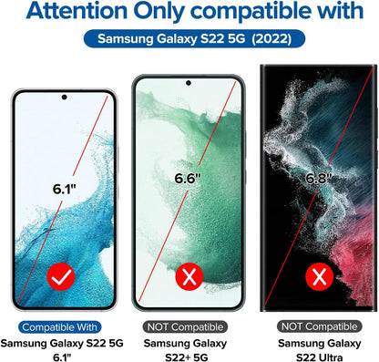 Pack of 2 Tempered Glass Compatible with Samsung Galaxy S22 5G (Not for S22 Plus), with [2 Pieces] Rear Camera Protectors and Free Installation Kit, Screen Protector Film