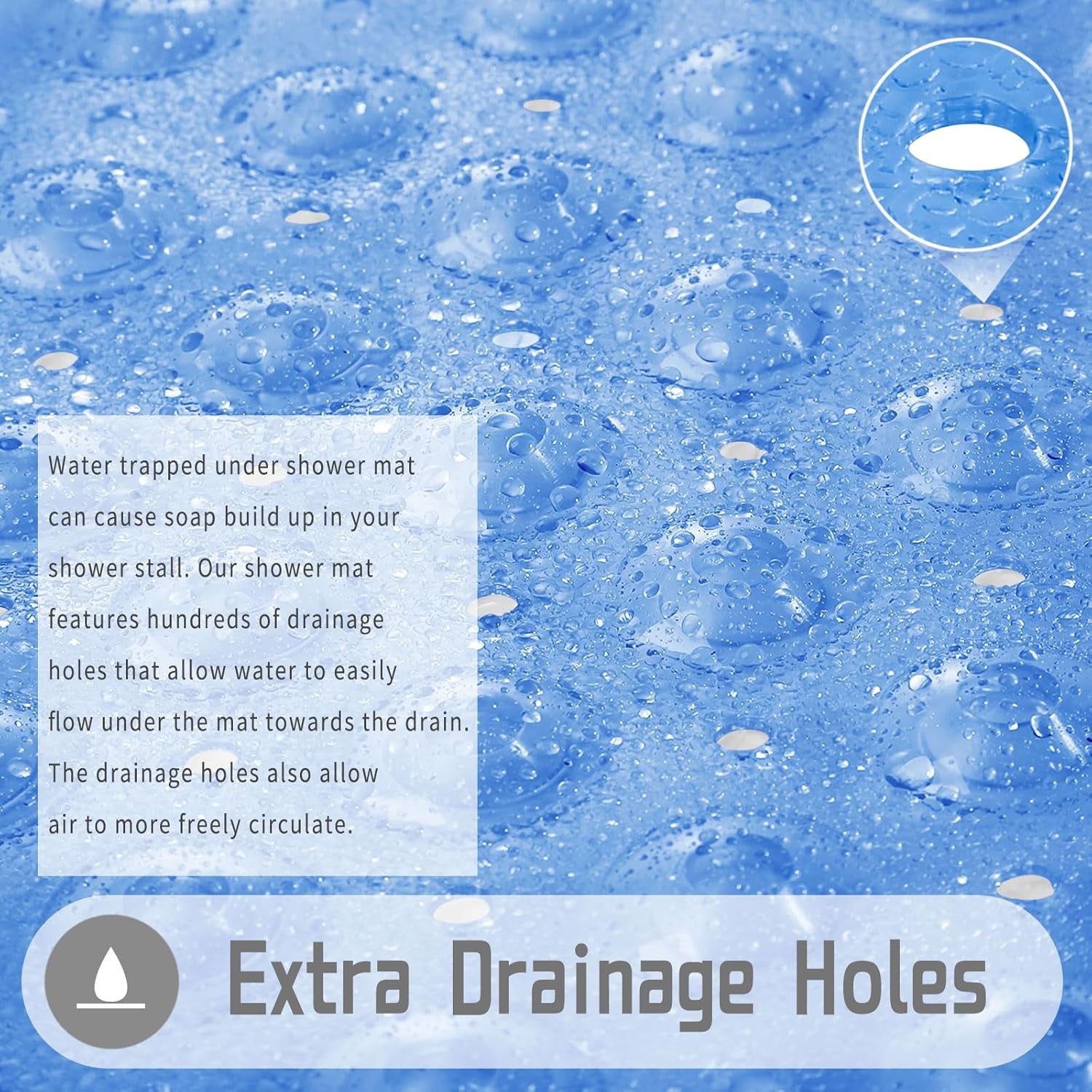 Shower Stall Mat Non Slip, 21X21 Inch, Soft Square Bath Mat for Shower with Suction Cups and Drain Holes, Stall Floor Mats for Bathroom, Machine Washable, Bathroom Accessories, Clear Blue