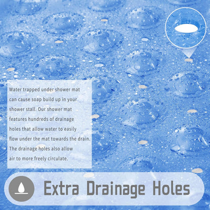 Shower Stall Mat Non Slip, 21X21 Inch, Soft Square Bath Mat for Shower with Suction Cups and Drain Holes, Stall Floor Mats for Bathroom, Machine Washable, Bathroom Accessories, Clear Blue