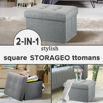 Compact Linen Storage Ottoman and Footrest in Light Gray - 16"x12"x12