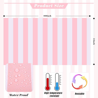 3 Packs Pink and White Horizontal Striped Table Cloth 54 X 108 Inches Pink Stripe Tablecloths Disposable Plastic Stripe Table Covers Waterproof Rectangle Picnic Tablecover for Birthday Party