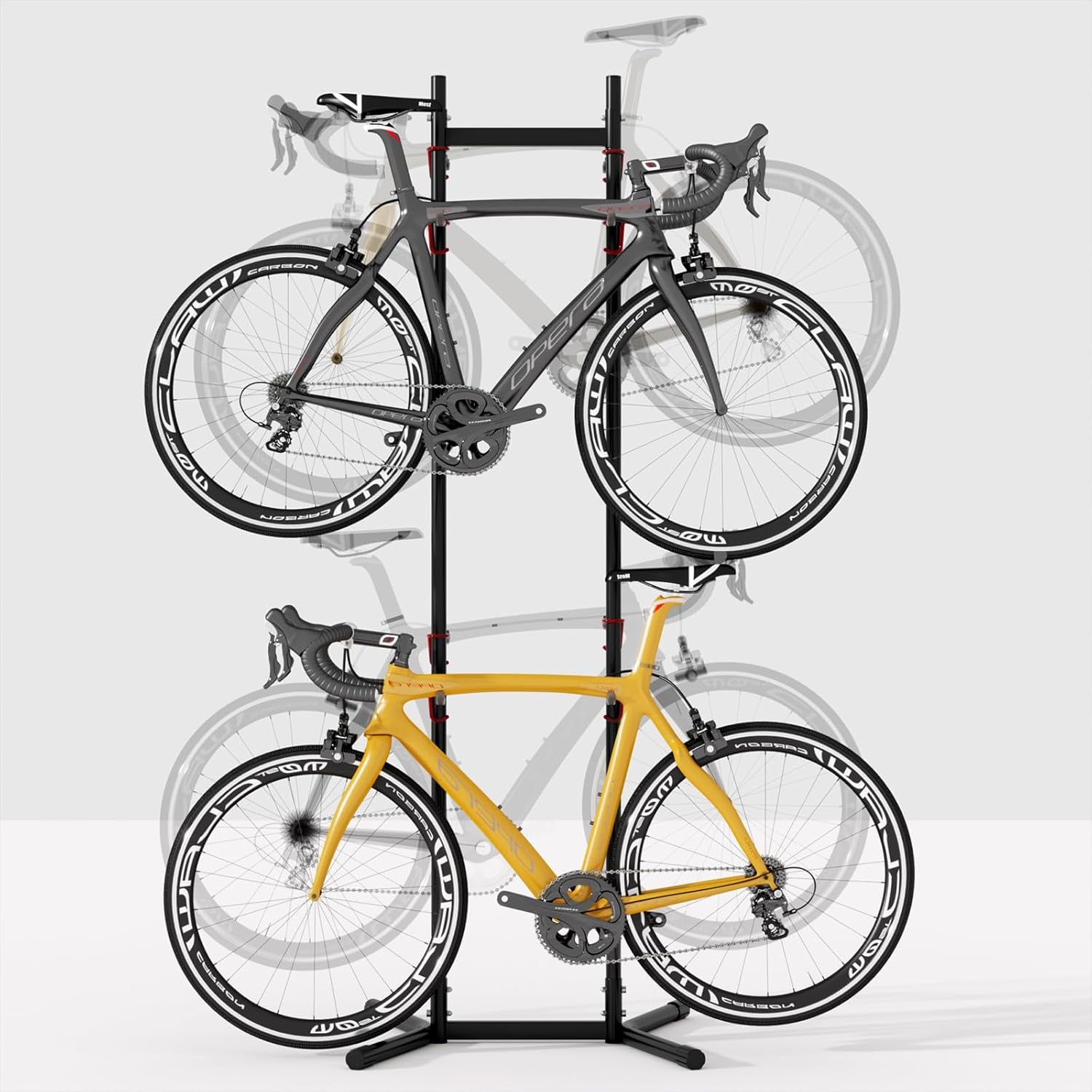 2-4 Bike Storage Rack Garage Max154Lbs, Freestanding Indoor Bike Rack with Adjustable Hooks, Vertical Bike Floor Stand for Road, Mountain and Hybrid Bike, Black