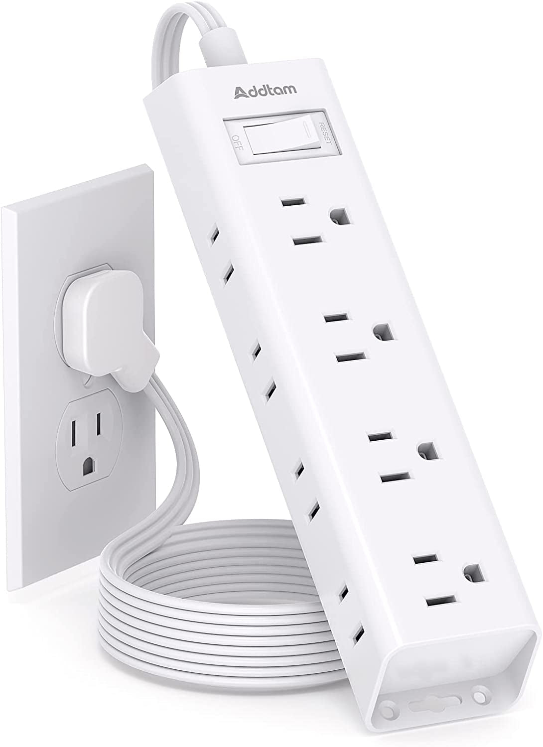 Flat Plug Power Strip, Ultra Thin Flat Extension Cord -  12 Widely AC 3 Sides Multiple Outlets, 5Ft, 1050J Surge Protector, Wall Mount, Desk Charging Station for Home Office Dorm Room Essentials