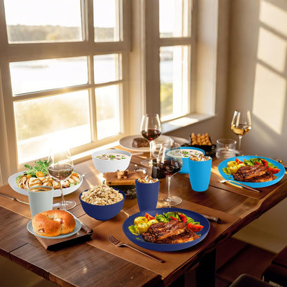 32-Piece Unbreakable Wheat Straw Dinnerware Set - Microwave and Dishwasher Safe Lightweight Plates and Bowls for Kitchen, Camping, and Parties - Island Series