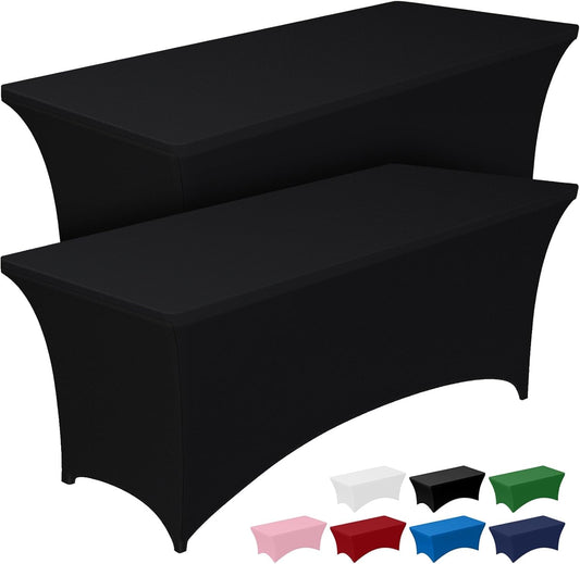 Spandex Tablecloth 6Ft - 2 Pack, Fitted and Tight Cloth for Rectangle Table, Wrinkle-Free and Stretch Table Cover for Party, Wedding, Banquet and Birthday, Black