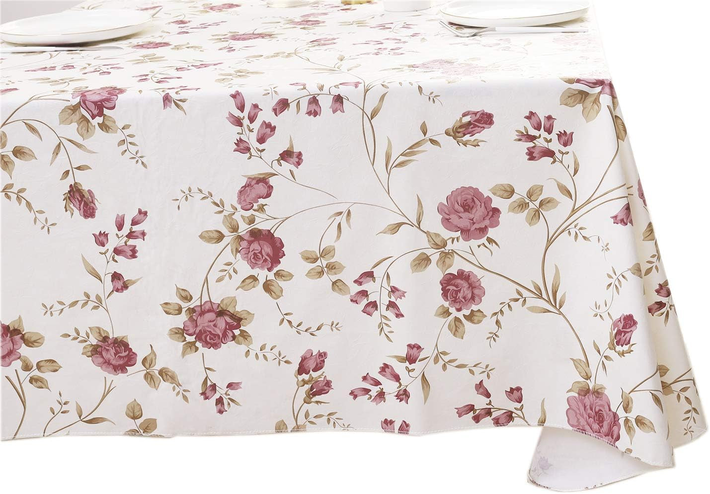 Heavy Duty Vinyl Tablecloth with Flannel Backing Waterproof Oil-Proof Plastic Table Cloth Stain-Resistant Wipeable Rectangle or Square Table Cover for Indoor and Outdoor (Flowers, 54X54 Inch)
