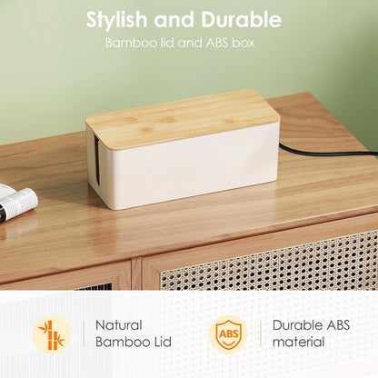 2 Pack Cable Management Box, Safe ABS Wood Grain Desk Medium and Small Cord Organizer, Baby-Pet Proof Lock under Desk Cover Hidden for USB Hub TV Wires Computer Desks and Power Strips