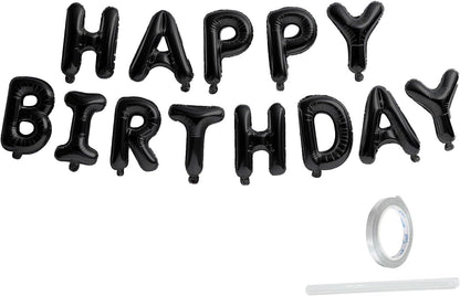 Happy Birthday Banner Black Balloons for Happy Birthday Decorations 13Pcs Mylar Foil Letters Birthday Sign Banner Party Decorations for Men, Women, Boys and Girls