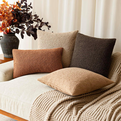 Pack of 2 Textured Boucle Throw Pillow Covers Accent Solid Decorative Lumbar Pillow Cases Soft Couch Cushion Case for Chair Sofa Bedroom Living Room Home Decor 12X20 Inch Burnt Orange Hazel