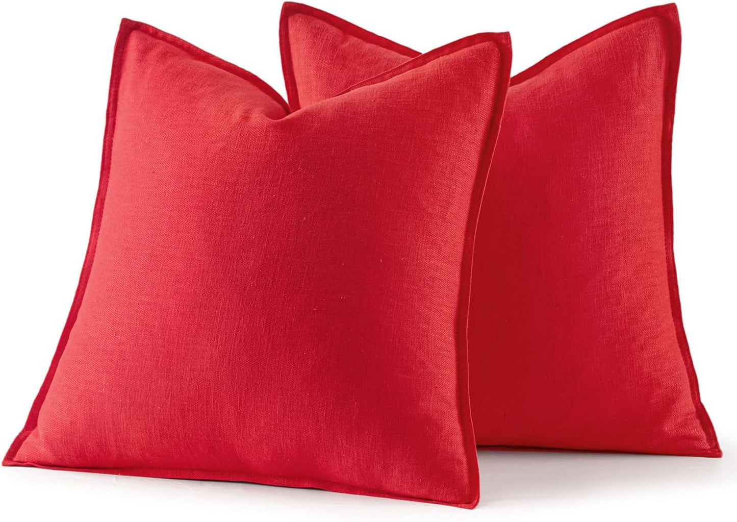 Set of 2 Decorative Linen Pillow Covers, 18x18 Inches, Red Farmhouse Solid Neutral Throw Pillowcases for Sofa, Couch, and Bed Decor in Living Room