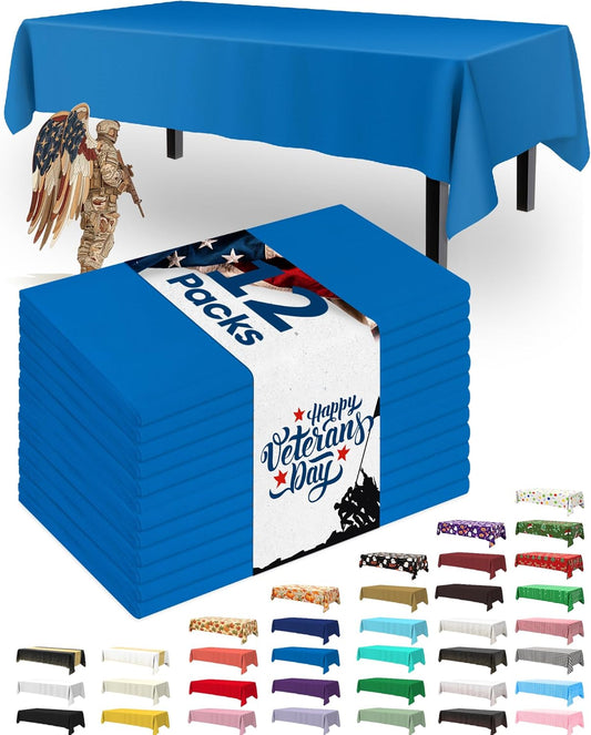 Plastic Table Cloth Disposable 12 Pack, 54 X 108 Inch Table Cloths, Graduation Decorations Class of 2025, Graduation Party Tablecloths, Rectangle, Plastic Cover, Leakproof & Sturdy, Blue