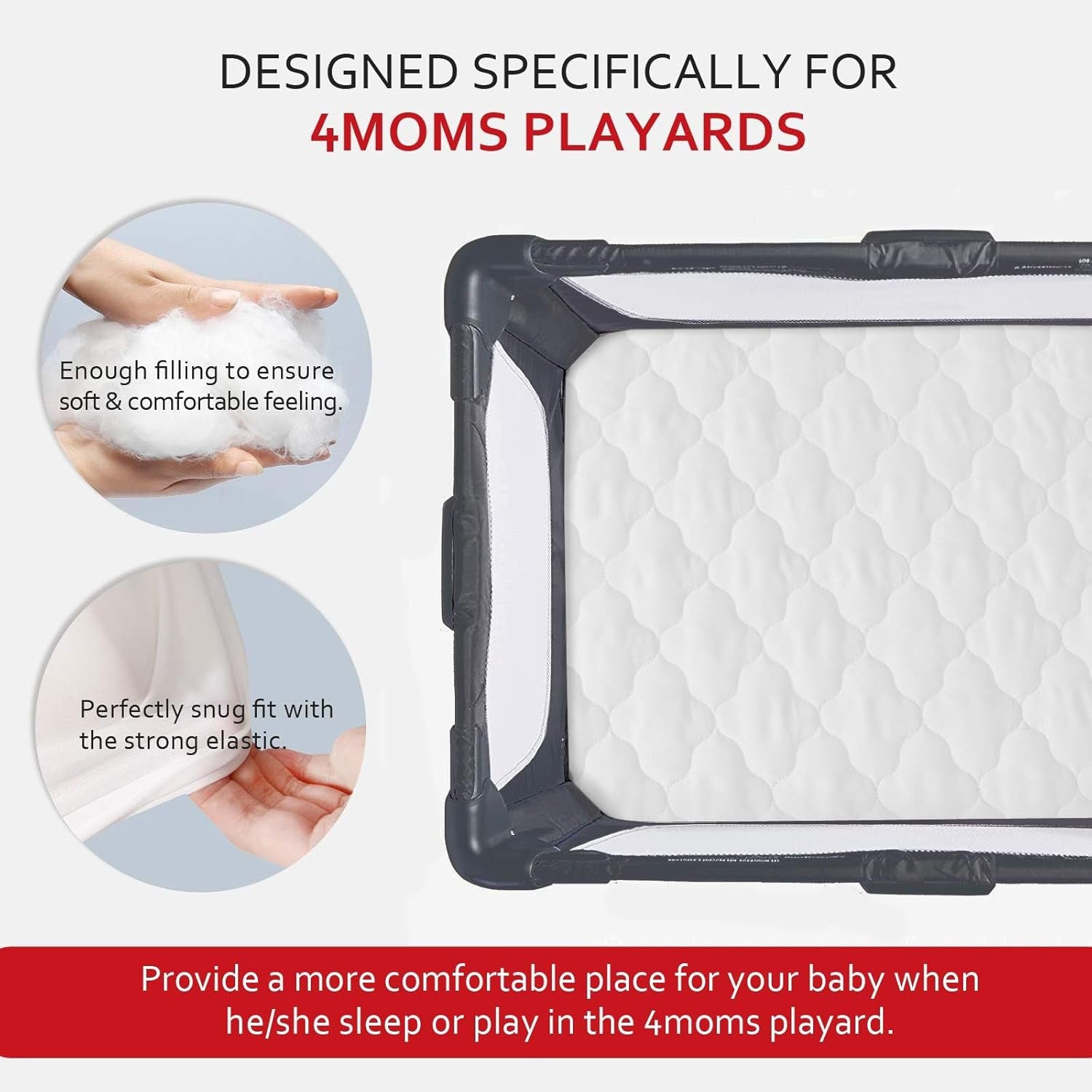 Waterproof Pack and Play Sheets Compatible with 4Moms Breeze plus Playard, Pack and Play Mattress Pad, White