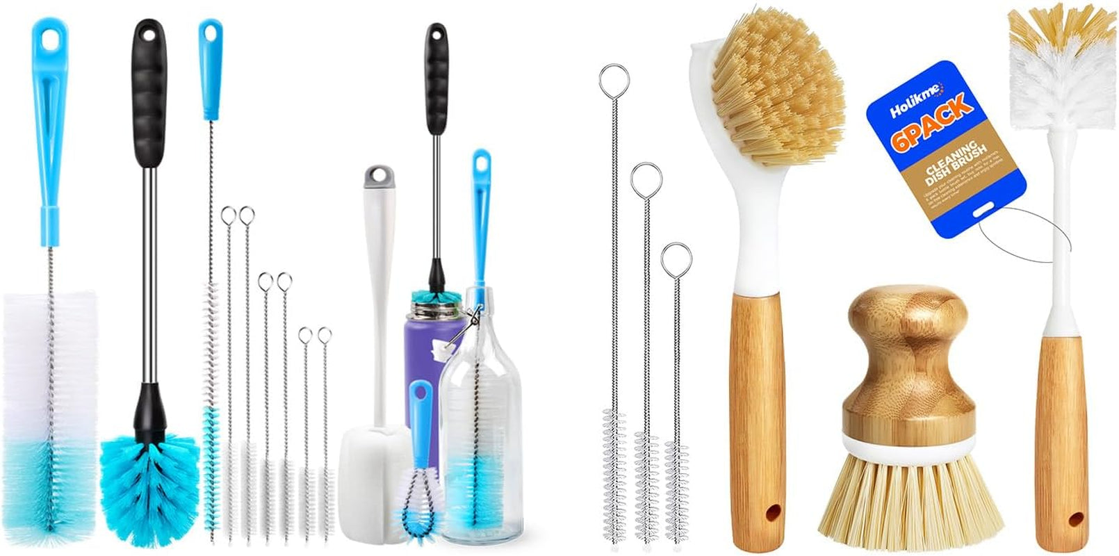 11 Pack Bottle Brush & 6 Pack Dish Brush Set for Kitchen Cleaning