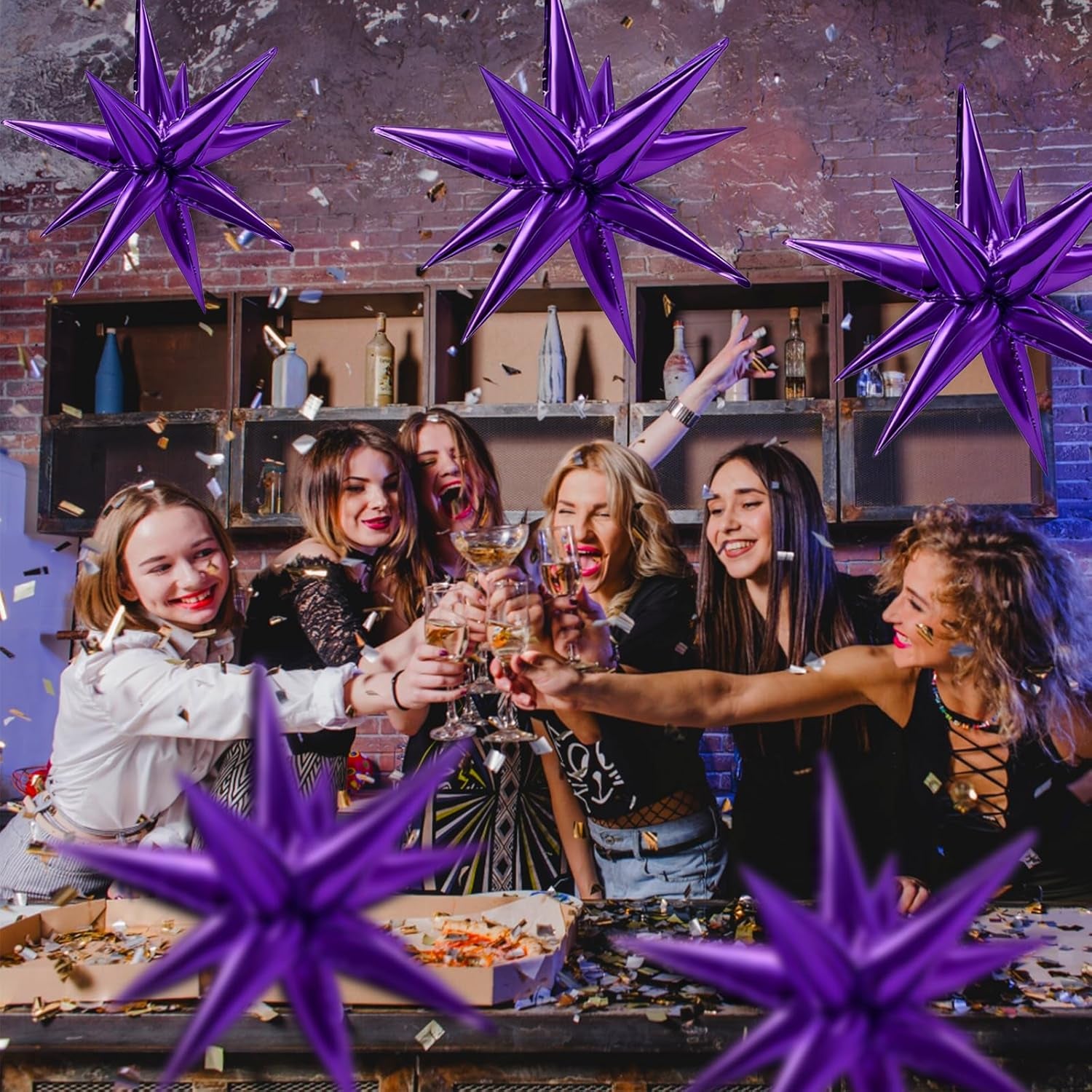 Purple Balloons Mylar Star Balloon 60Pcs Foil Spike Balloons Explosion Large Prom Ballons for Birthday Halloween Bachelorette Anniversary Wedding Engagement Party Decorations